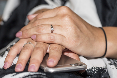 close up of business woman hand working with mobile phone.の写真素材