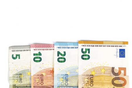 European union currency euro banknotes bills background. 2, 10, 20 and 50 euro. Concept success rich...