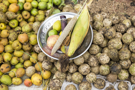 Local vegetables with corn, market in Indiaの写真素材