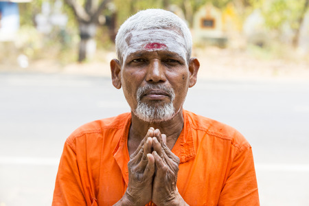 TIRUVANNAMALI, TAMIL NADU, INDIA - MARCH Circa, 2018 . Portrait Sadhu at Ashram Ramana Maharshi....