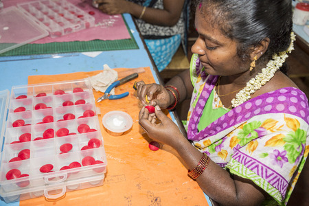 PUDUCHERY, PONDICHERY, TAMIL NADU, INDIA - March circa, 2018. Unidentified female women man artist...