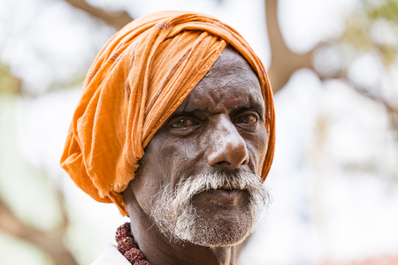 Portrait of unidentified Sadhus pilgrims devotees, dressed in orange clothes.のeditorial素材