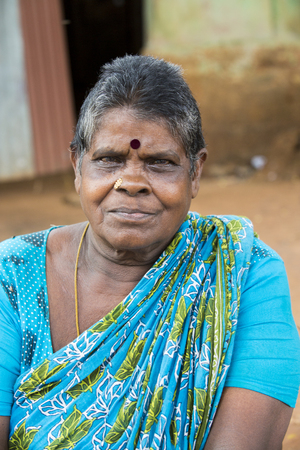 PONDICHERY, PUDUCHERRY, TAMIL NADU, INDIA - SEPTEMBER CIRCA, 2017. An unidentified Indian Ethnicity Happy smiling smile pretty Woman Portrait outdoor.のeditorial素材