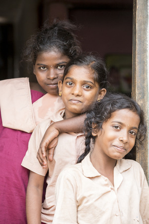 PONDICHERY, PUDUCHERRY, TAMIL NADU, INDIA - MARCH CIRCA, 2018. Unidentified handsome Indian toddler children child with uniform walling to the school. From 4 to 14 years old.のeditorial素材