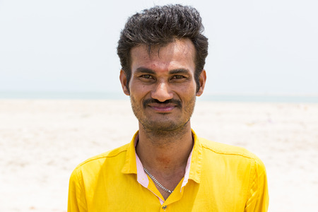 RAMESHWARAM, TAMIL NADU, INDIA - MARCH CIRCA, 2018. Portrait of an unidentified man smiling in the camera .のeditorial素材