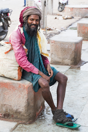 RAMESHWARAM, TAMIL NADU, INDIA - MARCH CIRCA, 2018. Portrait of an unidentified homeless man in the street of the sacred city of Rameshwaram, India.のeditorial素材
