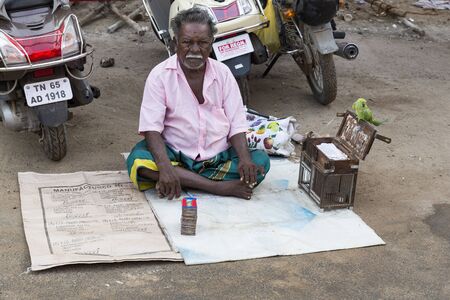 RAMESHWARAM, TAMIL NADU, INDIA - MARCH CIRCA, 2018. Portrait of an unidentified homeless man in the street of the sacred city of Rameshwaram, India.のeditorial素材
