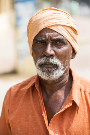 TIRUVANNAMALI, TAMIL NADU, INDIA - MARCH Circa, 2018 . Portrait Sadhu at Ashram Ramana Maharshi. Sadhu is a holy man, who have chosen to live an ascetic life and focus on the spiritual practice of Hinduism. Sage, Moksha, Maya, caste, Shiva, Vishnou, gymnoのeditorial素材