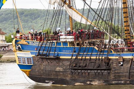ROUEN, FRANCE - JULY Circa, 2016. End of the Armada in Rouen, boats galleon ships on the river...