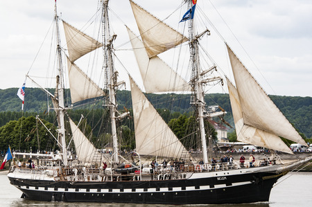 ROUEN, FRANCE - JULY Circa, 2016. End of the Armada in Rouen, boats galleon ships on the river Seine. Differents naval transportation going to their country. Very important International festival in France, next in July 2019のeditorial素材