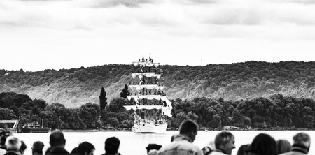ROUEN, FRANCE - JULY Circa, 2016. End of the Armada in Rouen, boats galleon ships on the river...