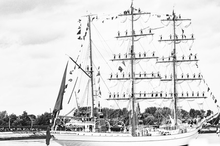 ROUEN, FRANCE - JULY Circa, 2016. End of the Armada in Rouen, boats galleon ships on the river...