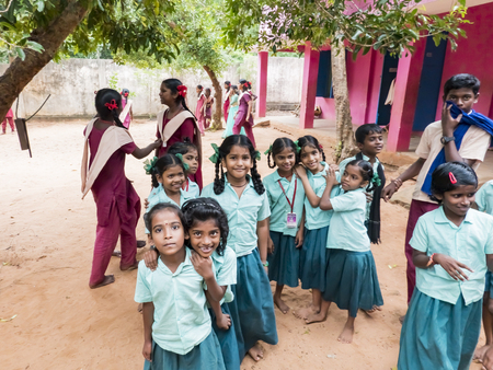 PUDUCHERRY, INDIA - DECEMBER Circa, 2018. Unidentified group best children girls friends classmates...