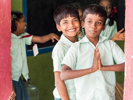 PUDUCHERRY, INDIA - DECEMBER Circa, 2018. Unidentified happy best children girls friends classmates...