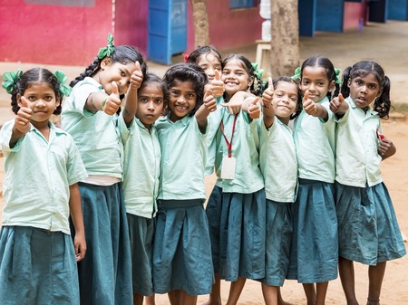 PUDUCHERRY, INDIA - DECEMBER Circa, 2018. Unidentified happy best children girls friends classmates...