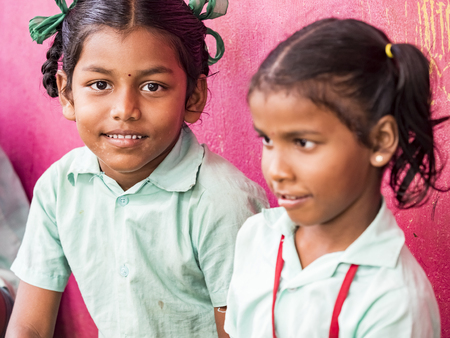 PUDUCHERRY, INDIA - DECEMBER Circa, 2018. Unidentified group best children girls friends classmates...