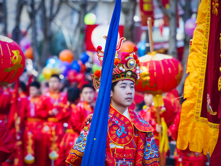 PARIS, FRANCE - FEBRUARY 17, 2019. Last day of the chinese new year celebration festival in street....