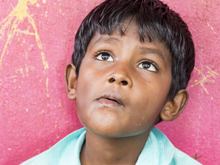 PUDUCHERY, INDIA - DECEMBER Circa, 2018. Portrait of unidentified dreamy cute little indian boy.のeditorial素材