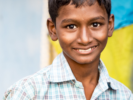 PUDUCHERY, INDIA - DECEMBER Circa, 2018. Portrait of unidentified handsome cute smiling indian boy...