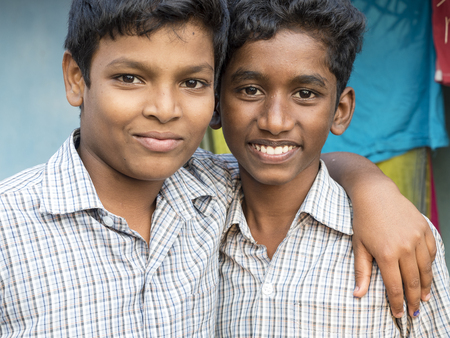 PUDUCHERY, INDIA - DECMEBER Circa, 2018. Portrait of unidentified Indian Young friendly teenagers in...