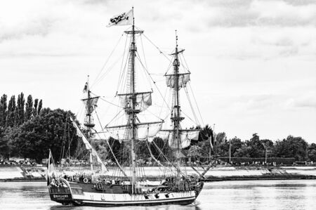 ROUEN, FRANCE - JULY Circa, 2016. End of the Armada in Rouen, boats galleon ships on the river...