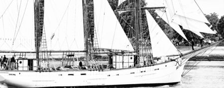 ROUEN, FRANCE - JULY Circa, 2016. End of the Armada in Rouen, boats galleon ships on the river...