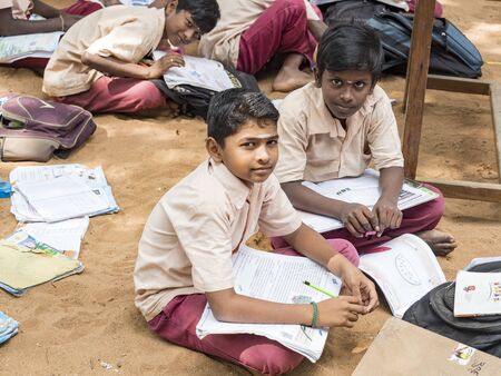 PUDUCHERRY, INDIA - DECEMBER Circa, 2018. Unidentified children teenagers boys friends classmates in...