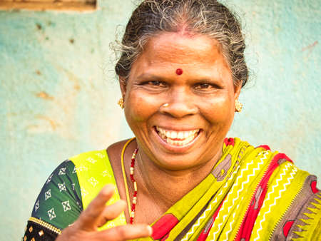 PUDUCHERRY, INDIA - DECEMBER Circa, 2018. Portrait of indian 50-60 years woman with great smiling...