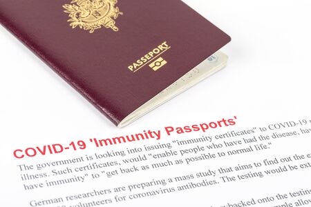 Immunity passport certificate Coronavirus Covid-19 to stop lockdown, after vaccination or treatment against virus pandemyの写真素材