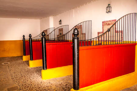 SEVILLA, SPAIN - MARCH Circa, 2020. view of the sleeping box for bull inside of the plaza de toros de la real maestranza de caballeria de sevilla in the spanish city sevillaのeditorial素材