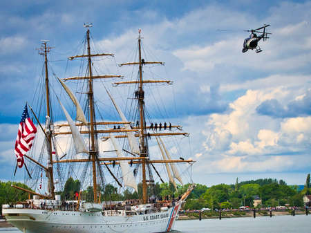 ROUEN, FRANCE - JUNE Circa, 2019. USCGC Eagle, US Coast Guard vessel, on the Seine river at Armada...