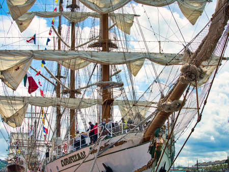 ROUEN, FRANCE - June Circa, 2019. Part of the great mexican three-masted schooner Cuauhtemoc on the...