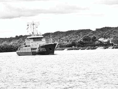 ROUEN, FRANCE - JUNE Circa, 2019. HNLMS the Snellius, A 802, Royal dutch navy hydrographic surveillance vessel on the Seine river for Armada exhibition. Advancement of hydrography, scientific investigationsのeditorial素材