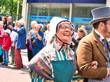 ROUEN, FRANCE - JUNE Circa, 2019. Unidentified Sailors parade in streets at the festival of the...