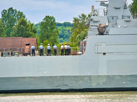 ROUEN, FRANCE JUNE Circa, 2019. Part of the Tarik Ben Ziyad frigate boat from morocco, at Armada...