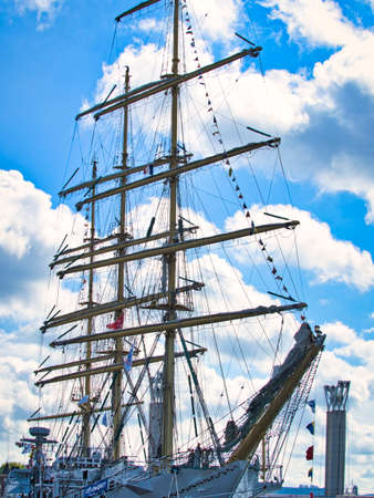 ROUEN, FRANCE - JUNE Circa, 2019. The majestic topsail gulet Wylde Swan during the maritime festival Armada on Seine river. The largest two masted topsail schooner in the world.のeditorial素材