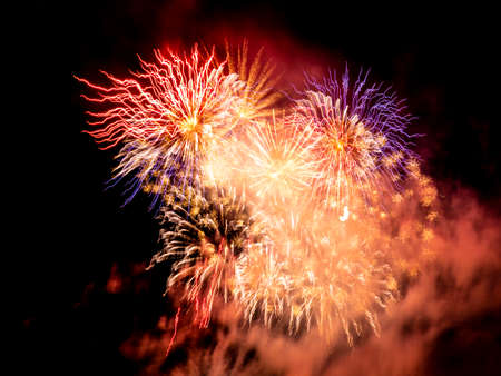 Burning sparklers on black background. Small fireworks giving off sparks of fire. Sparks explosion....