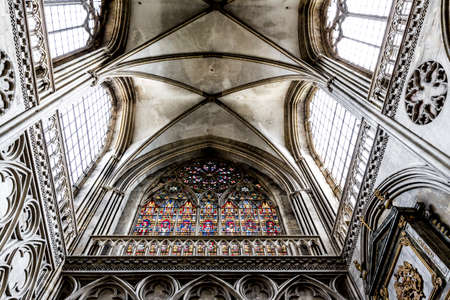 BAYEUX, FRANCE - SEPTEMBER Circa, 2020. Notre Dame Cathedral Interior, gothic church built in 1862....