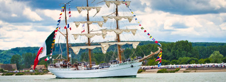 ROUEN, FRANCE - June Circa, 2019. The great mexican three-masted schooner Cuauhtemoc on the Seine...
