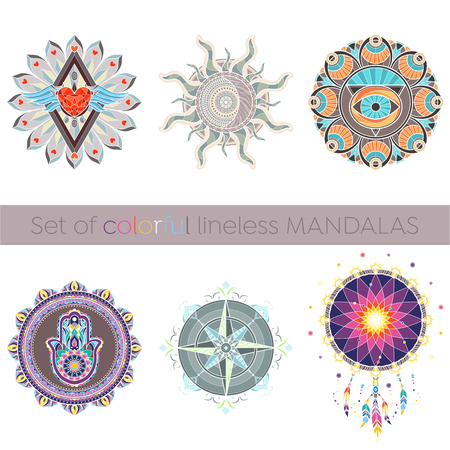 Complex colorful mandalas in pastel colors designed for use in any decorative formのイラスト素材