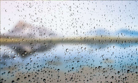 Background with rain drops close up. Rain drops on outdoor window, Closeup view transparent water...