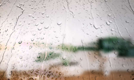Background with rain drops close up. Rain drops on outdoor window, Closeup view transparent water...