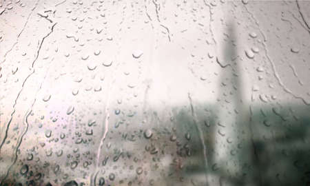 Background with rain drops close up. Rain drops on outdoor window, Closeup view transparent water...