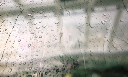 Background with rain drops close up. Rain drops on outdoor window, Closeup view transparent water...
