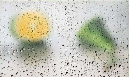 Background with rain drops close up. Rain drops on outdoor window, Closeup view transparent water...
