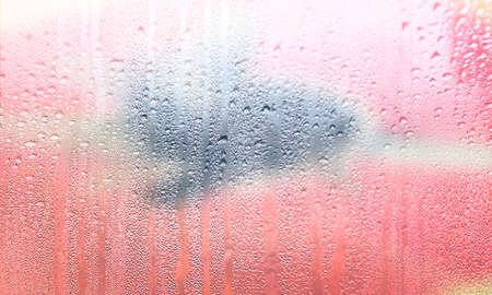 Background with rain drops close up. Rain drops on outdoor window, Closeup view transparent water...