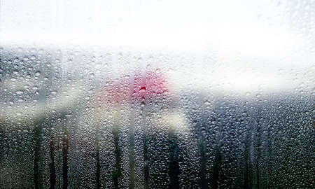 Background with rain drops close up. Rain drops on outdoor window, Closeup view transparent water...