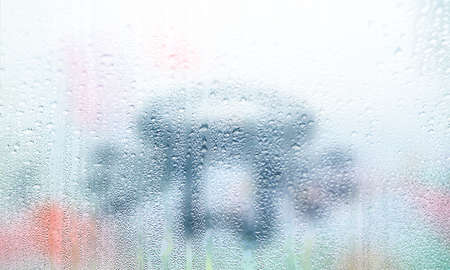 Background with rain drops close up. Rain drops on outdoor window, Closeup view transparent water...