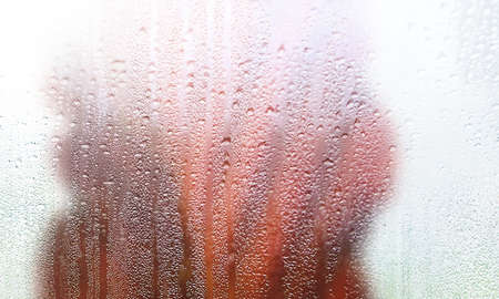 Background with rain drops close up. Rain drops on outdoor window, Closeup view transparent water...