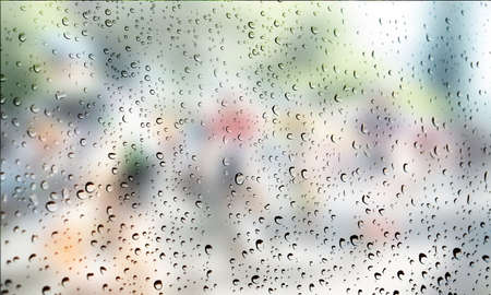 Background with rain drops close up. Rain drops on outdoor window, Closeup view transparent water...